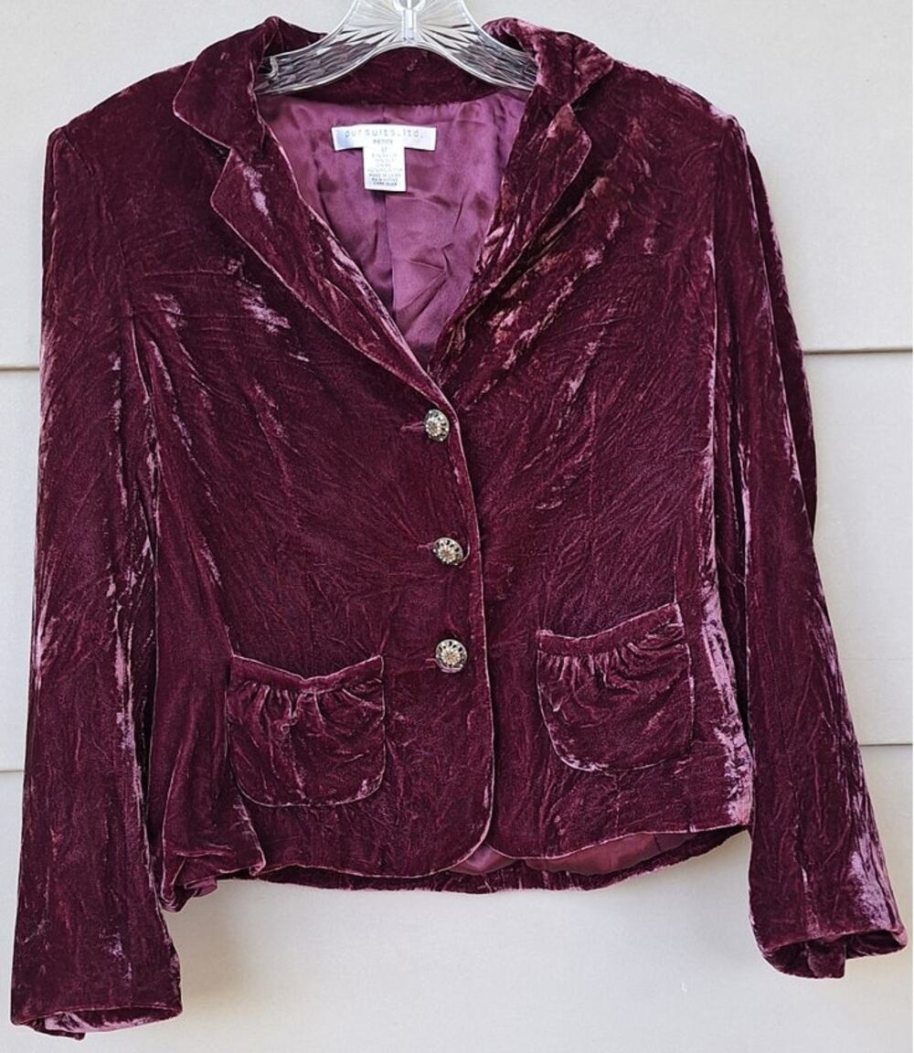 Y2K Persuits, ltd Velour Crashed Velvet Regency Purple Pink Blazer Jacket 6p S/M